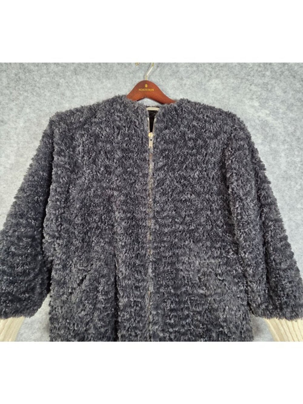 Isabel Marant Etoile Dark Grey Faux Fur Easy Abriil Coat Zippered Size XS - Picture 4 of 10